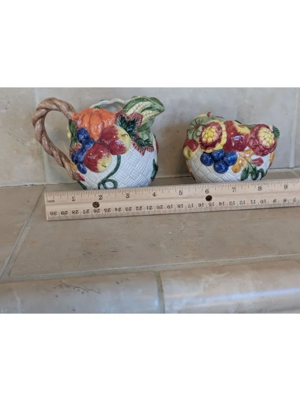 Vintage Fitz and Floyd Ceramic Cream and Sugar Set Golden Harvest Pattern